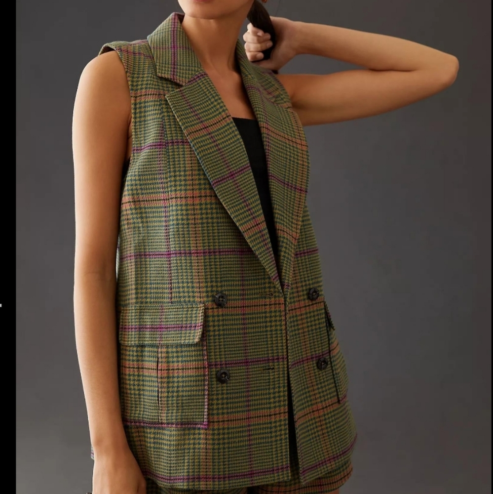 Womens By Anthropologie Menswear Vest Green | By Anthropologie Jackets XS